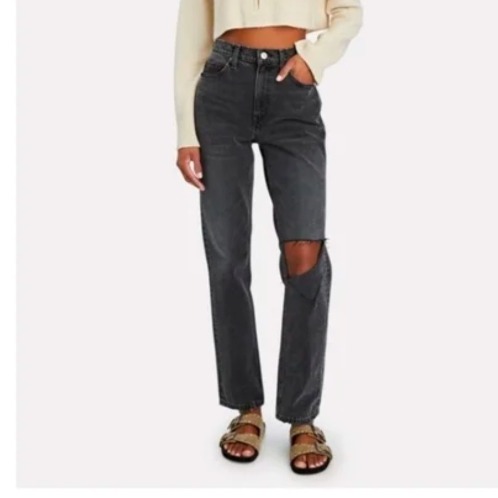 RE/DONE 70’s Straight Leg Jeans in “Worn Black W/Rips”